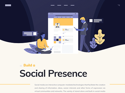 Social Presence creative curved flat hero hero area icons illustration landing page people