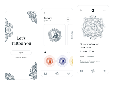 Tattoo App app app design apple application design illustration iphone tattoo tattoo art tattoo artist tattoo design ui ux ux ui