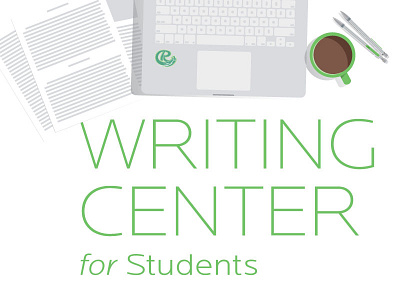 Writing Center (cont.) coffee higher ed illustration laptop papers pencil writing