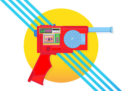 shooting music gun illustration japanese music retro tape player toy