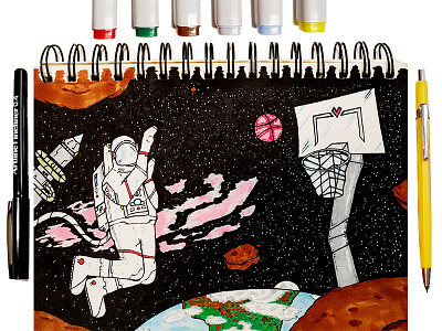 Shout Out basketball copic drawing dribbble illustration space world