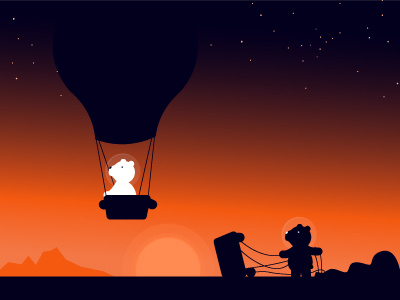 Together air balloon bear harder polar space stars sunset trying