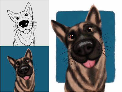 German Shepherd Dog - illustrated pet portrait