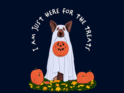 Just here for the treats autumn costume fall german shepherd dog ghost gsd halloween ill0graph illograph illustrated illustration pumpkin scary season spooky trick or treat