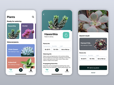 Plants watering app app app design cards design interface design ios mobile mobile app plants ui user interface ux watering