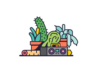 Plants n stuff boombox music plants pots succulents wood