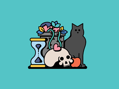 Time succulent cat cat death heart hourglass momento mori skull