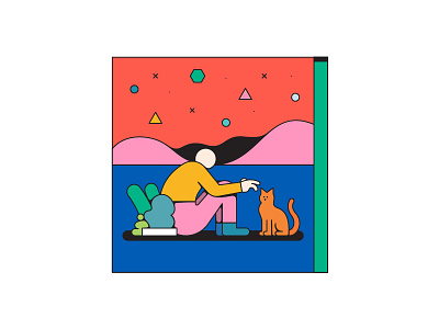 Therapeutic cat cat dessert outline person plants stars vector