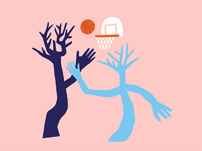 Trees Playing Basketball Illustration