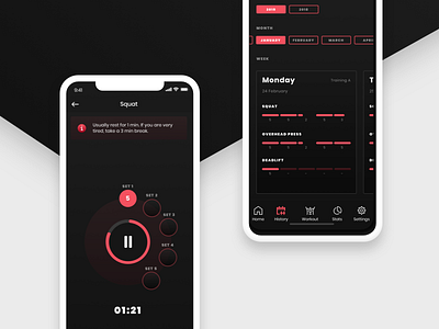 Workout App app black branding clean flat gym ios iphone minimal mobile navigation red simple sports ui ux workout