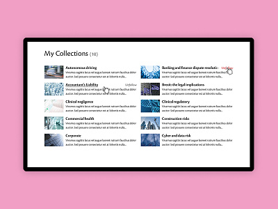 Account area - Collections 16i account articles dashboard design digital grid list ui