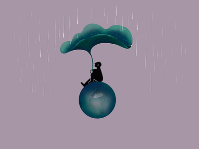 Waiting black earth figure illustration procreate rain violet waiting