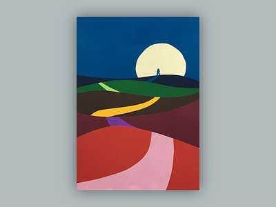 Solitudine 1/3 cardboard collage color colors country cut out flat hills loneliness moon paper road