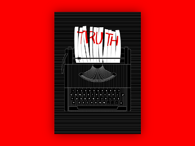 Can you write the truth? black black and white bold flat illustration monochrome poster red typewriter white
