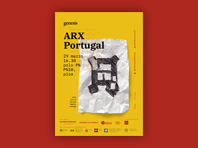 Genesis Lectures 2019 — ARX Portugal architecture bold concept conference draw ibm plex illustration lecture poster red sketch type typography yellow