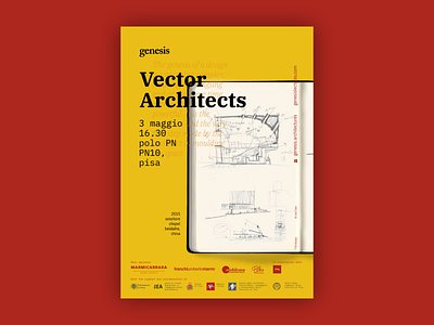 Genesis Lectures 2019 — Vector Architects architecture bold conference drawing ibm plex illustration lecture poster red sketch type typography yellow