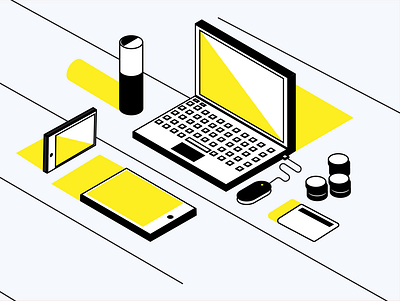 Isometric desk illustrator isometric art simple technology yellow