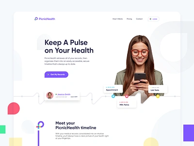 Picnic Health Hero app art clean design flat icon iconography illustration layout minimal minimalistic type typography web website