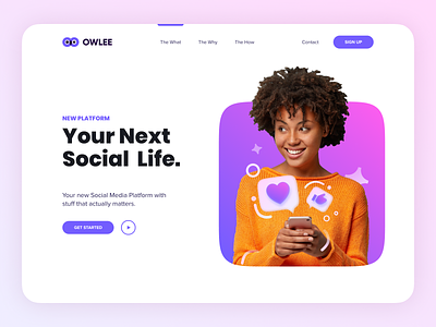 OWLEE Social Media Concept app branding clean creative design illustration minimal minimalistic purple typography web website websites