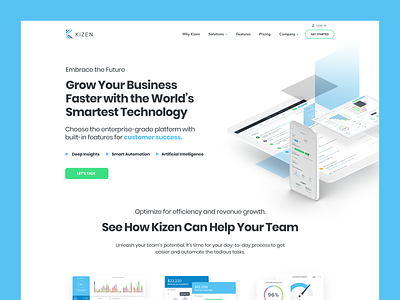 Kizen - CRM app blue branding clean crm design illustration landing layout minimal minimalistic modern page product typography ui ux web