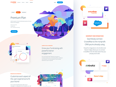 CrowdRise Pricing & Partners app illustration ui ux