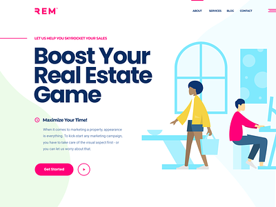 REM - Real Estate app branding clean design illustration landing minimalistic typography ui ux web web design