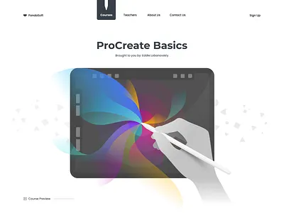 ProCreate app black branding clean design flat illustration landing minimalistic procreate typography ui ux web website white