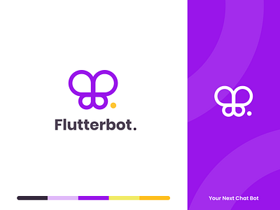 Flutterbot bot branding butterfly chat design icon illustration landing landingpage logo minimal minimalistic purple simple web website