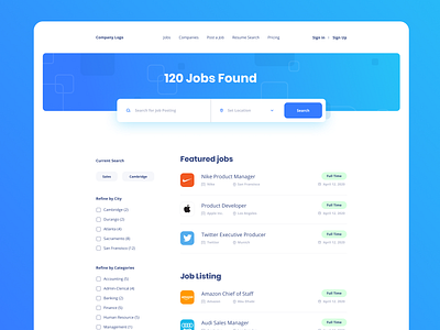 Job Search Platform blue branding job landing landing design minimal minimalistic page platform search ui ux