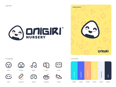 Onigiri Nursery brand branding branding and identity clean color design illustration logo minimal minimalistic typography ui ux white yellow