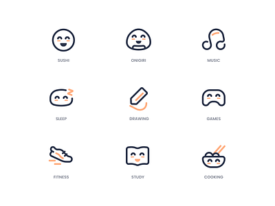 Onigiri Iconography app brand branding clean icon iconography illustration logo minimal minimalistic typography ui web white