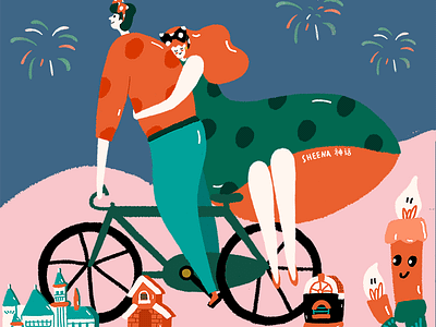 Love in Disney bicycle disney fireworks love