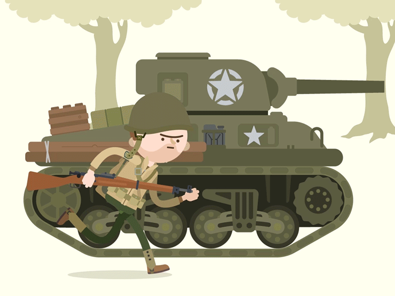 WW2 American Tank 2d animation flat illustration tank vector war
