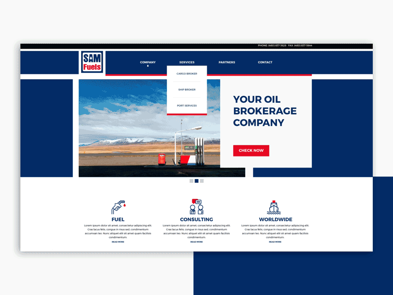 Sam Fuels Landing Page gasoline landing page oil website
