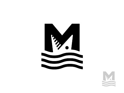 M+Fish fish geometry letter logo mark symbol