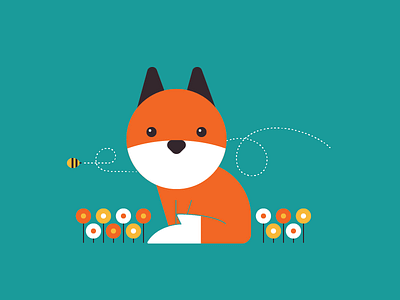 the fox and the bee bee child cute flower fox illustration