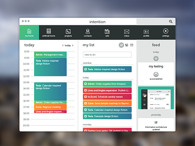 intention time tracking calendar interface list management productivity time tracking ui