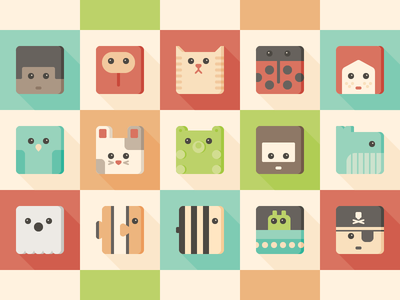 Cubies Cuties animal bee bird bunny cat cube fish iconography icons pirate