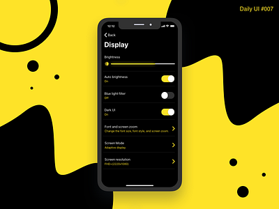 Settings Design - #007 app black daily ui design flat inspiration interaction interactive interface prototype workflow yellow