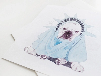 English Bulldog Portrait bulldog dog ichaity instagram portrait statueofliberty watercolour