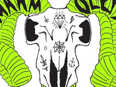 Fluro Goat Skull fluorescent illustration t shirt typography