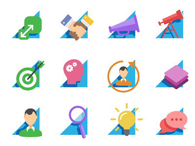 Triangle Icons bubble colorful employee hands icons light magnify person speech target telescope triangle