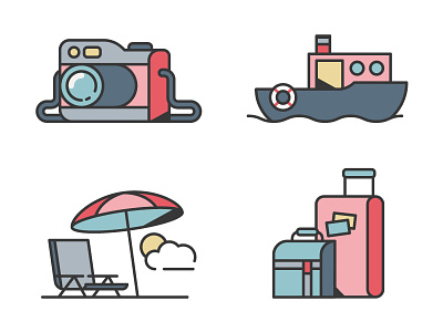 Vacation Icons beach boat camera chair fishing icons outdoors suitcase travel umbrella vacation