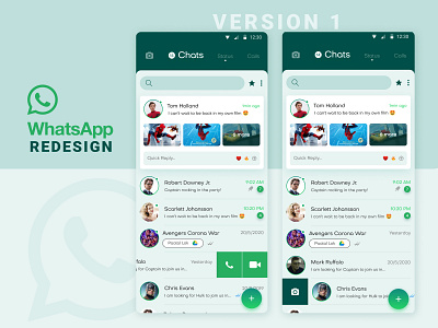 WhatsApp Concept Redesign Version 1 2020 design app concept app redesign chat conceptual creative design messenger minimal new trend swipe gestures ui ux whats new whatsapp