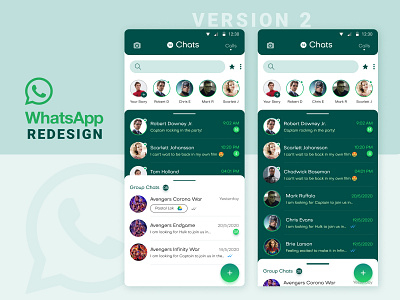 WhatsApp Concept Redesign Version 2 2020 design 2020 trends app redesign chat chat view concept app conceptual creative design dark theme messenger minimal new trend swipe gestures ui ux whats new whatsapp