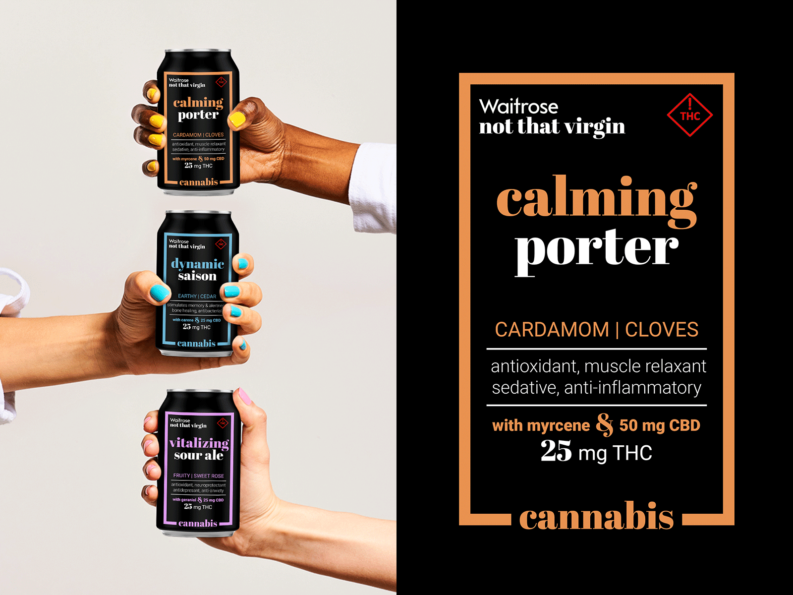 Waitrose Not That Virgin beer labels cannabis cannabis packaging cbd craft beer creative direction edibles label design labels packaging packaging design product packaging product range terpenes terps thc waitrose