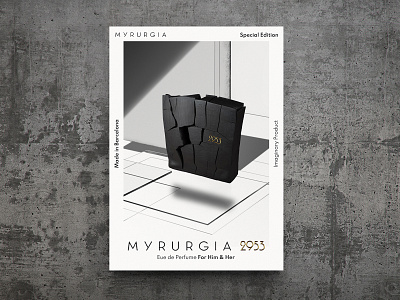 Myrurgia - luxury perfume poster 3dscape art deco branding conceptual creative direction euedeperfume fragrance him and her limited edition luxury made in barcelona myrurgia packaging packaging design perfume perfume packaging poster poster design sculptural time capsule