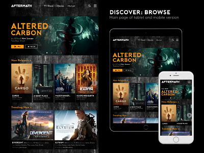 Aftermath - on-demand streaming platform UI/UX branding browse categories dystopia main page on demand post apocalypse responsive sci fi science fiction streaming streaming platform ui uiux user experience user interface ux web web design website website design