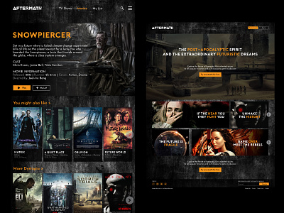 Aftermath - on-demand streaming platform UI/UX dystopia homepage homepage design movie page on demand post apocalypse responsive sci fi science fiction streaming streaming platform ui uiux user experience user interface ux web web design website website design