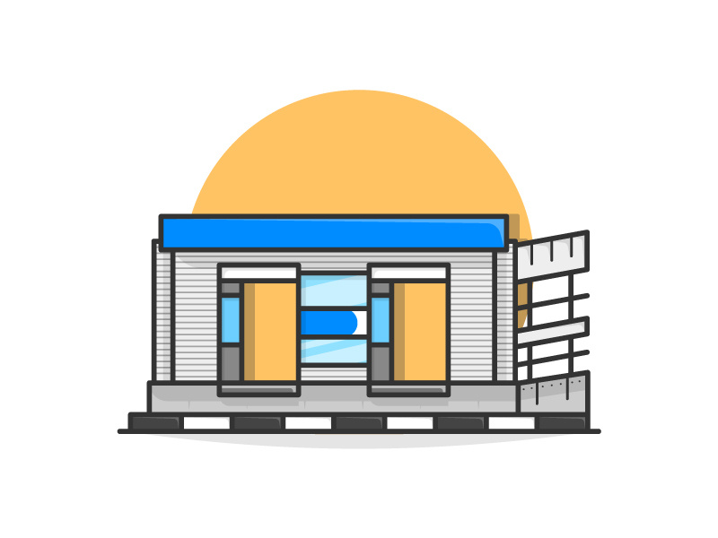 Busway Stop bus station bus bus stop illustration flatdesign building vector construction